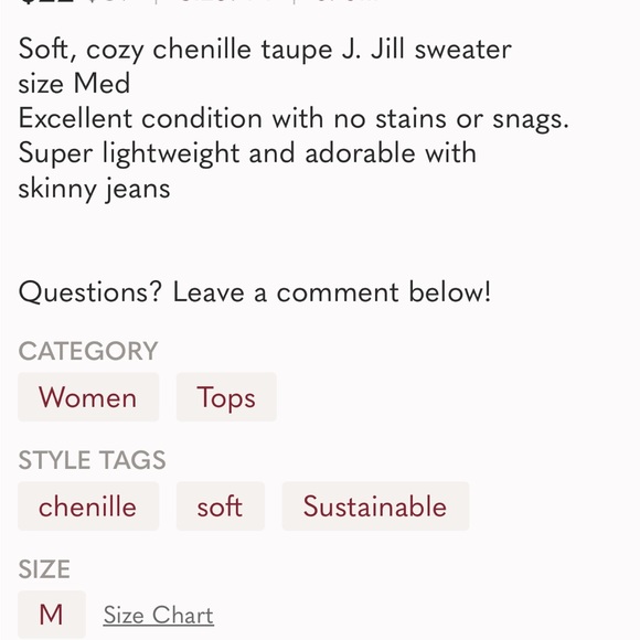 J. Jill chenille soft cozy boxy V-neck top size Medium - Picture 6 of 6